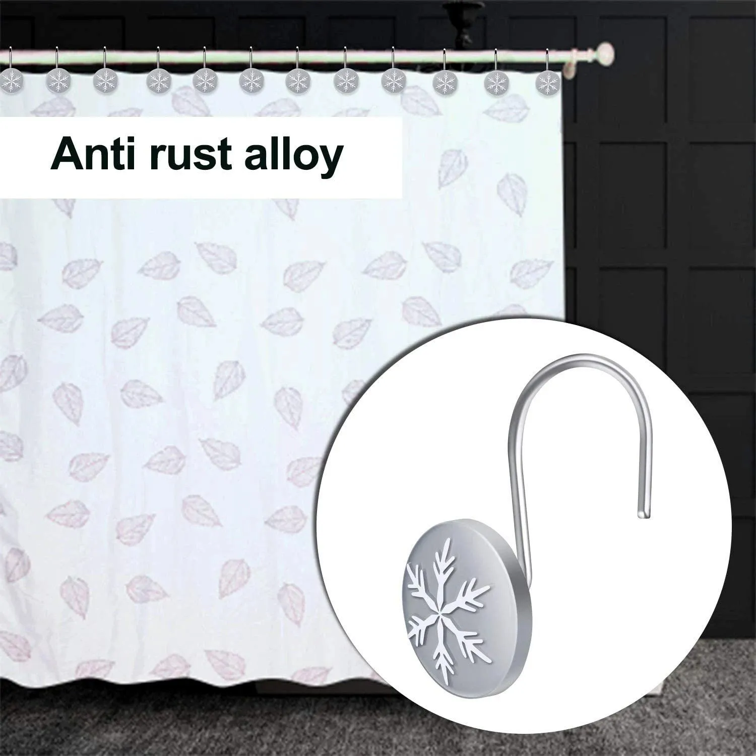 12-Pieces: Christmas Snowflake Anti-Rust Round Shower Curtain Hooks