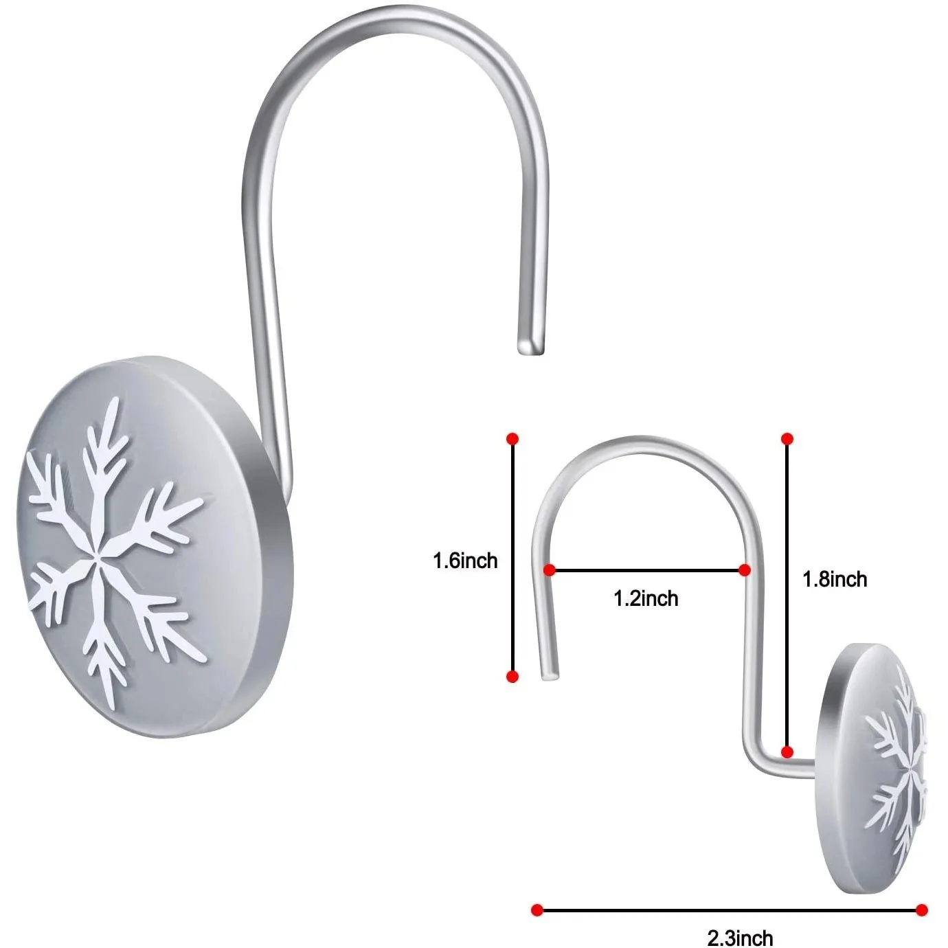 12-Pieces: Christmas Snowflake Anti-Rust Round Shower Curtain Hooks