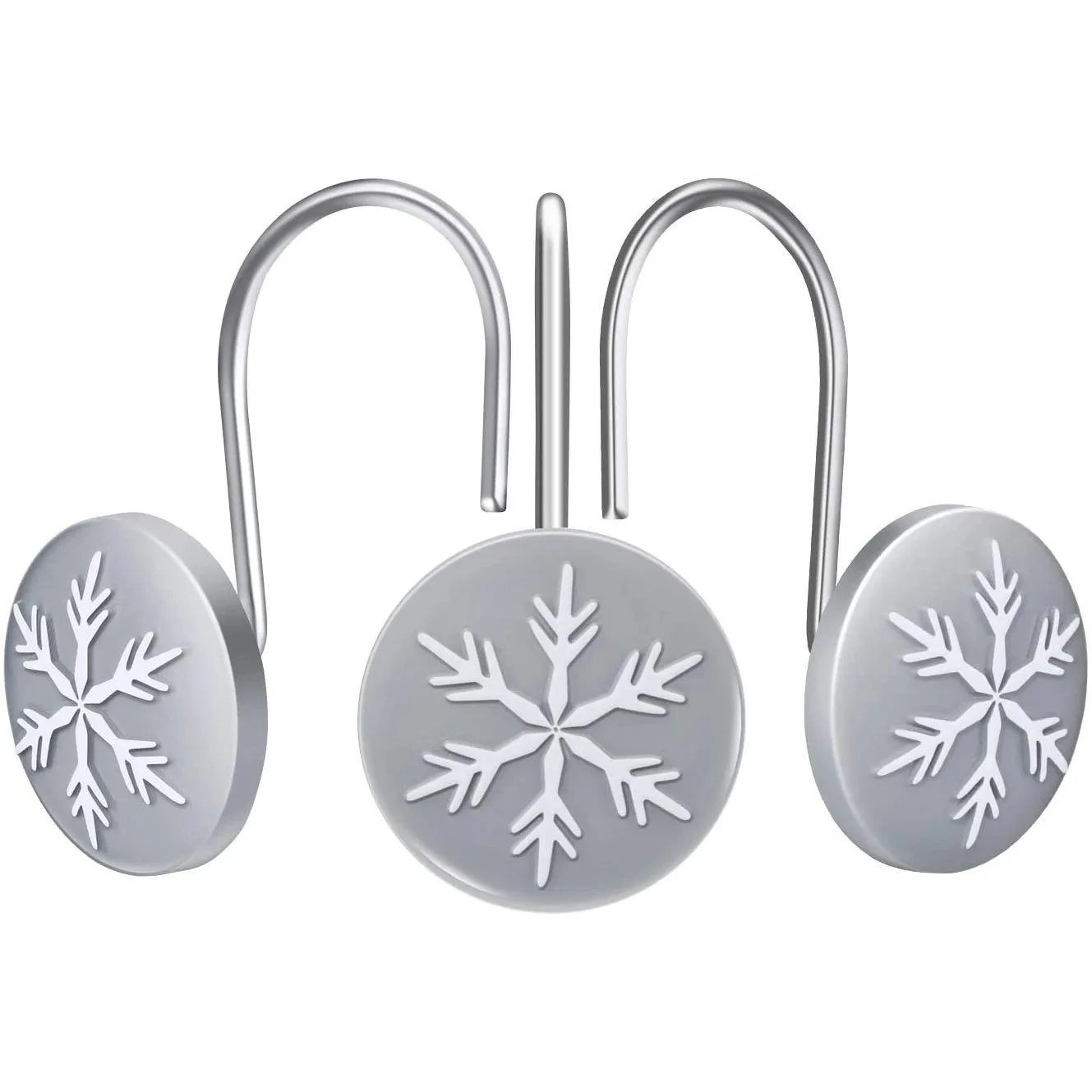 12-Pieces: Christmas Snowflake Anti-Rust Round Shower Curtain Hooks