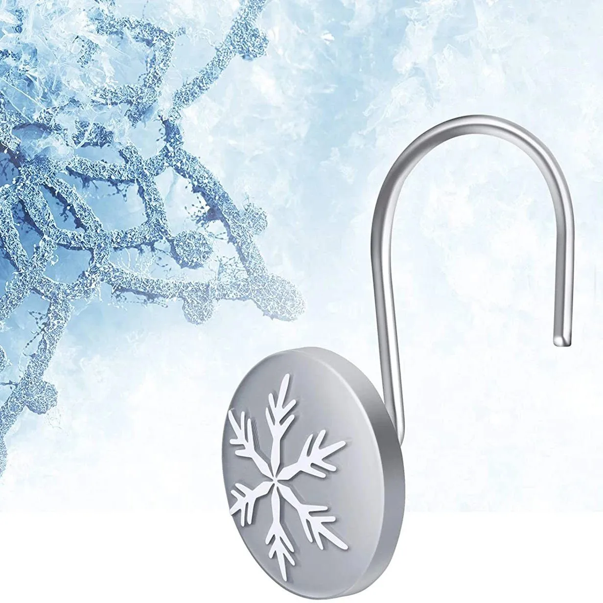 12-Pieces: Christmas Snowflake Anti-Rust Round Shower Curtain Hooks