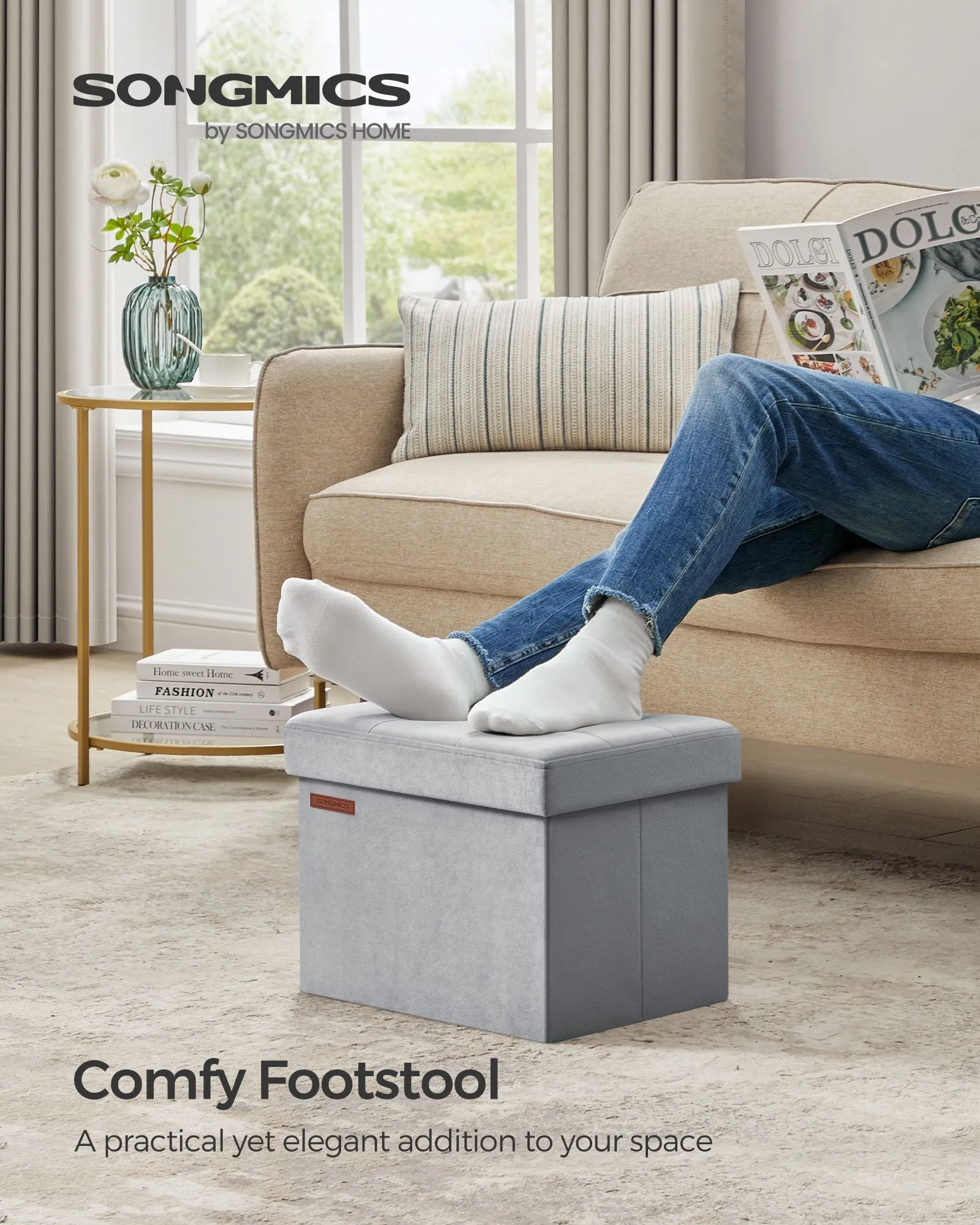 12.2" x 16.1" x 12.2" Foldable Storage Ottoman Bench Dove Gray