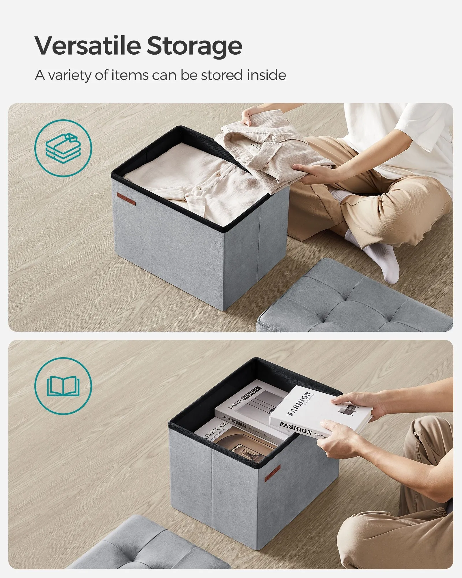 12.2" x 16.1" x 12.2" Foldable Storage Ottoman Bench Dove Gray