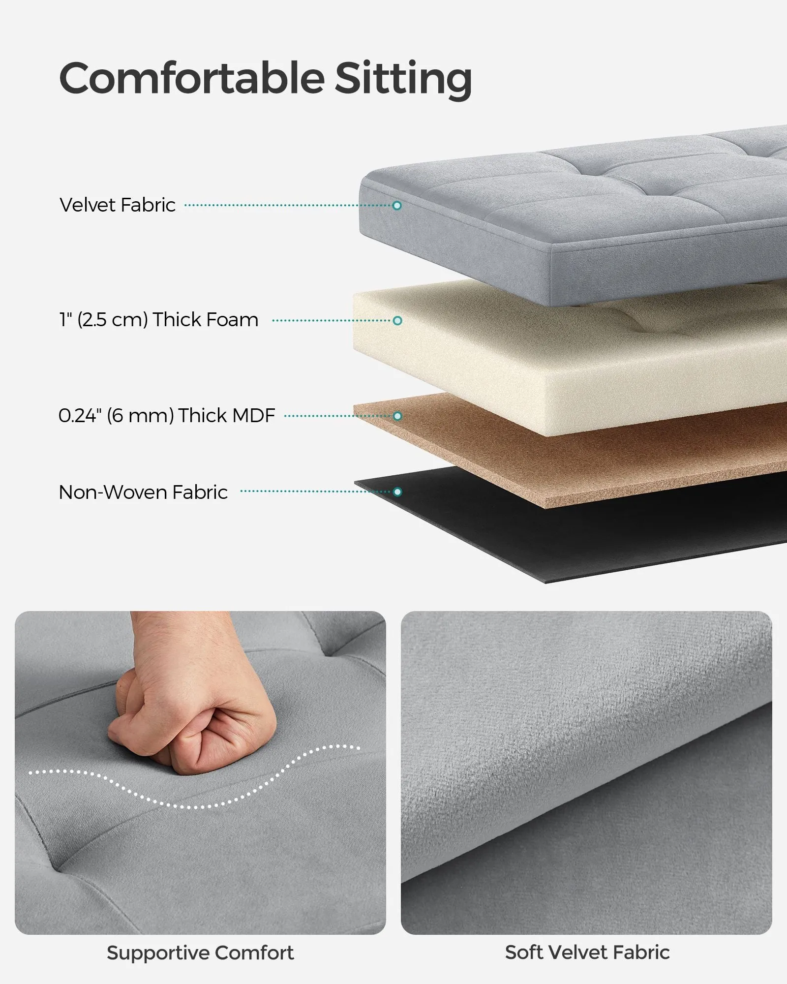 12.2" x 16.1" x 12.2" Foldable Storage Ottoman Bench Dove Gray