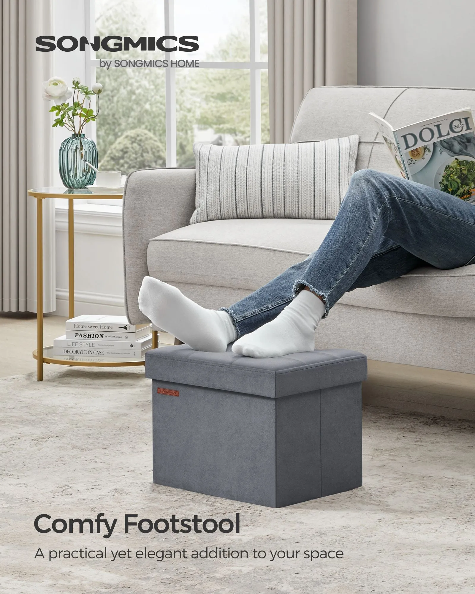 12.2" x 16.1" x 12.2" Foldable Storage Ottoman Bench Slate Gray