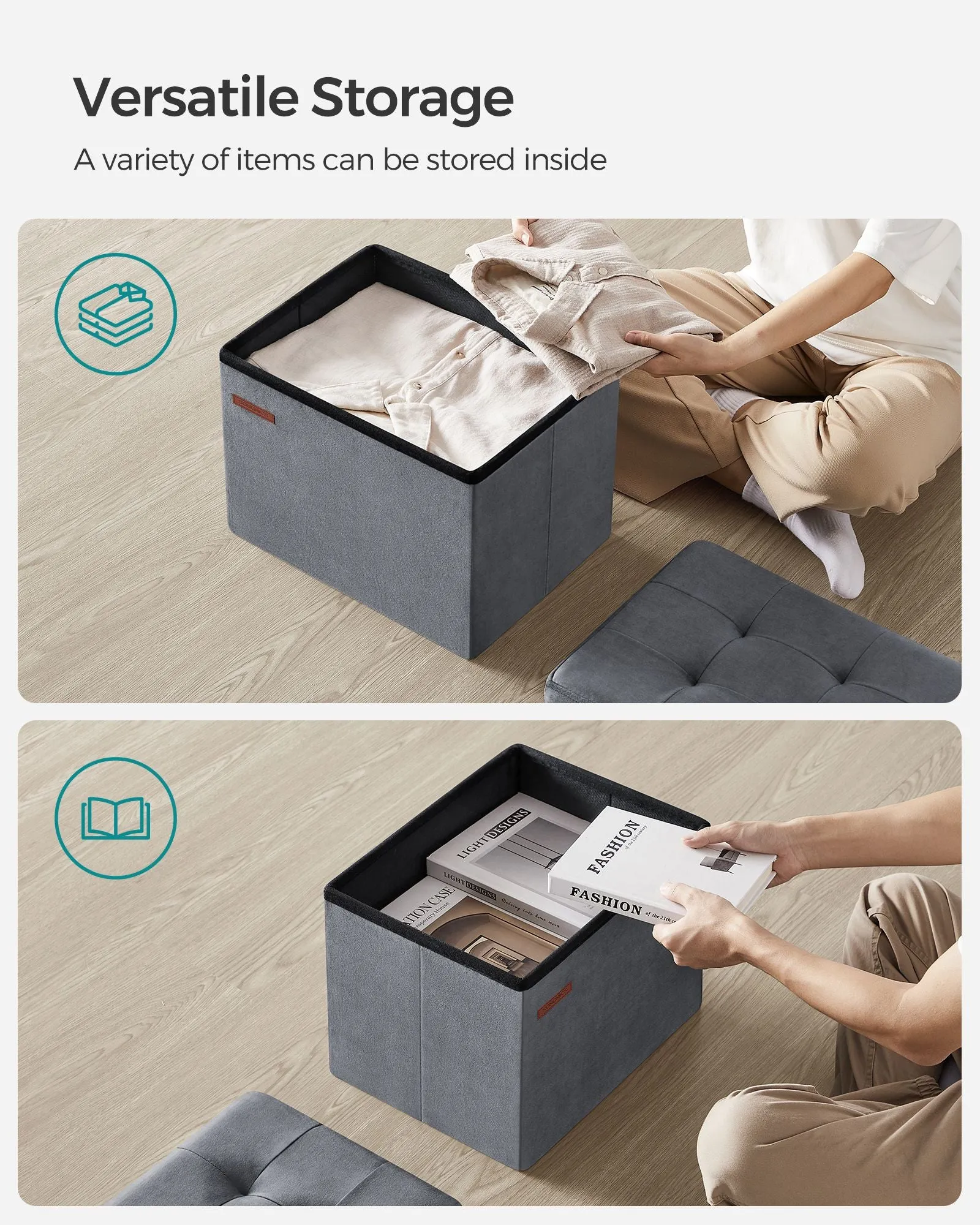 12.2" x 16.1" x 12.2" Foldable Storage Ottoman Bench Slate Gray