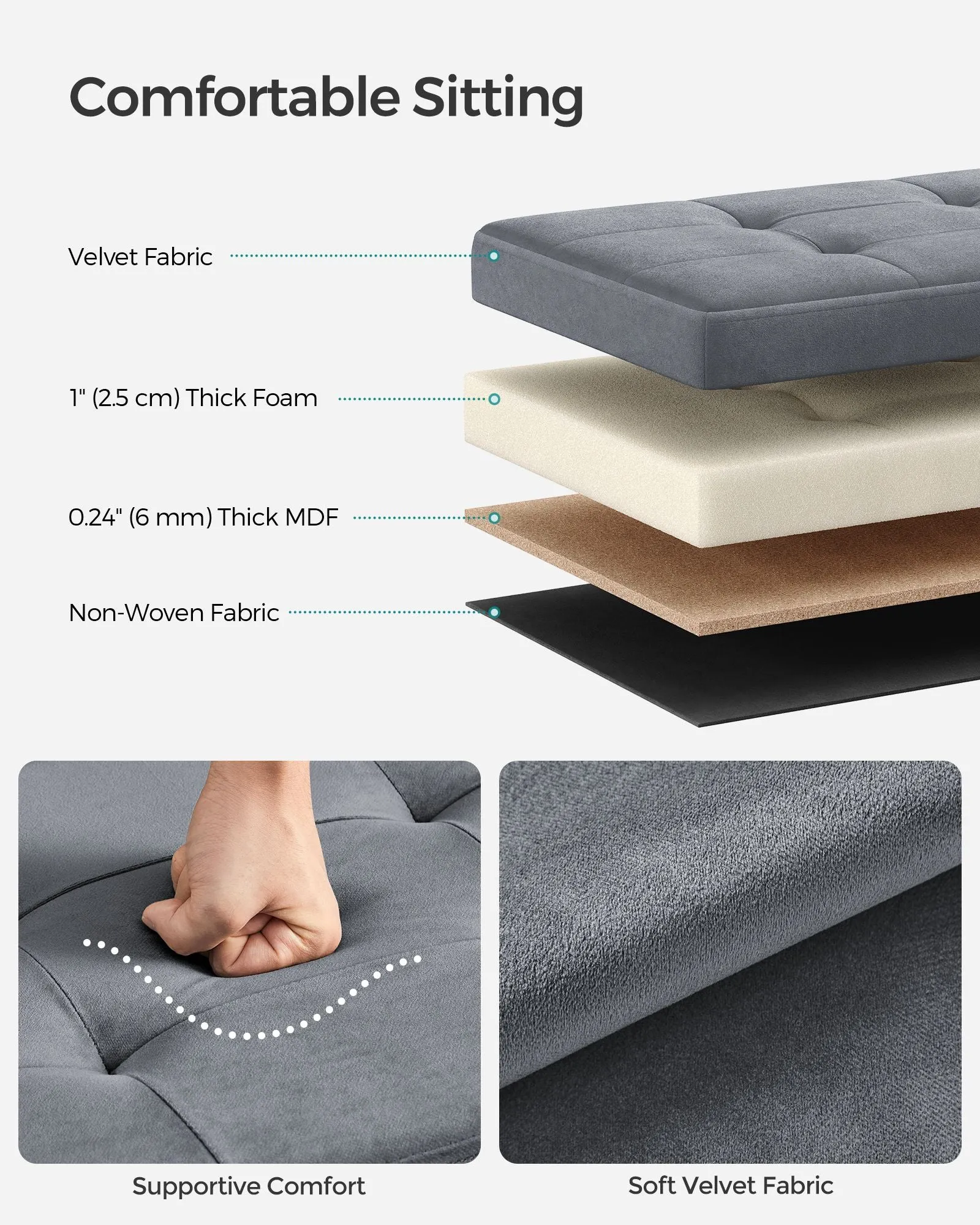12.2" x 16.1" x 12.2" Foldable Storage Ottoman Bench Slate Gray