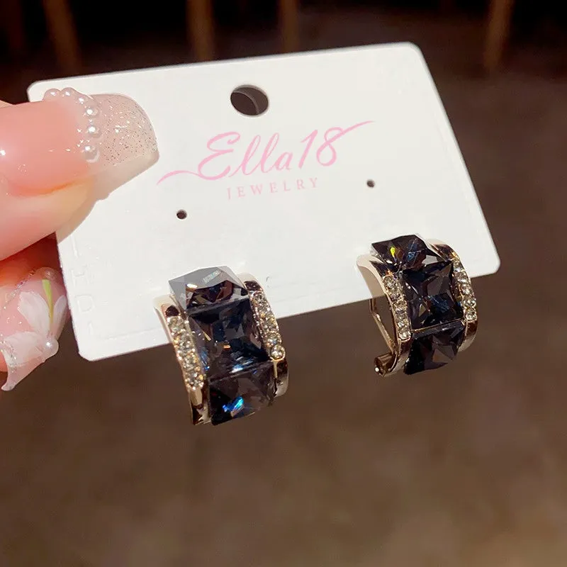 14K Gold-Plated Exquisite Black Square Diamond Earrings