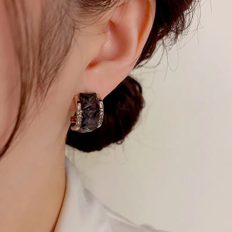14K Gold-Plated Exquisite Black Square Diamond Earrings