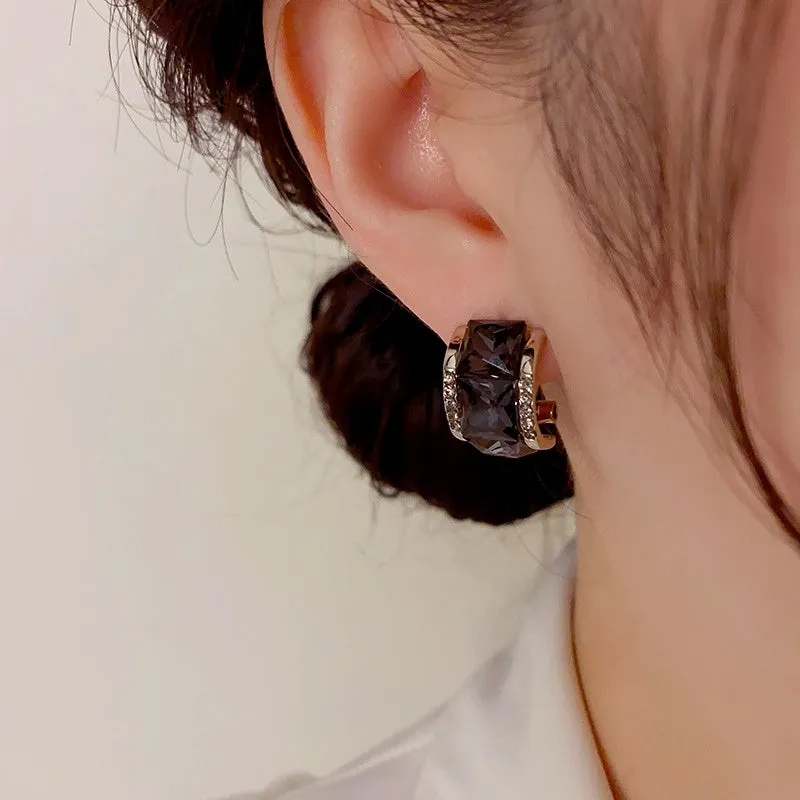 14K Gold-Plated Exquisite Black Square Diamond Earrings