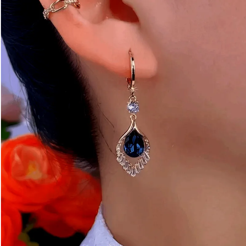 14K Gold-Plated Exquisite Blue Peacock Tail Earrings