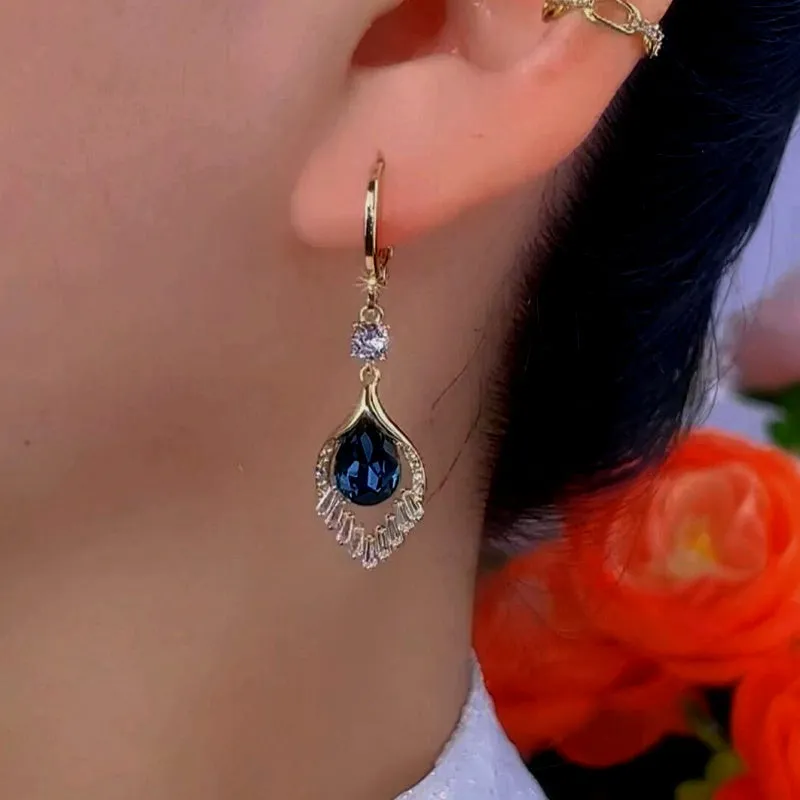 14K Gold-Plated Exquisite Blue Peacock Tail Earrings