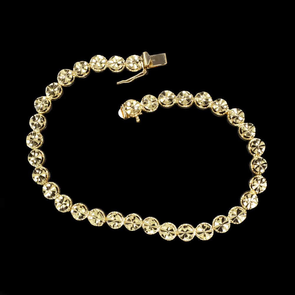 14K YELLOW GOLD BRACELET SOLID 5mm ROUND STARBURST LINK 6.4 GRAM MENS LADIES
