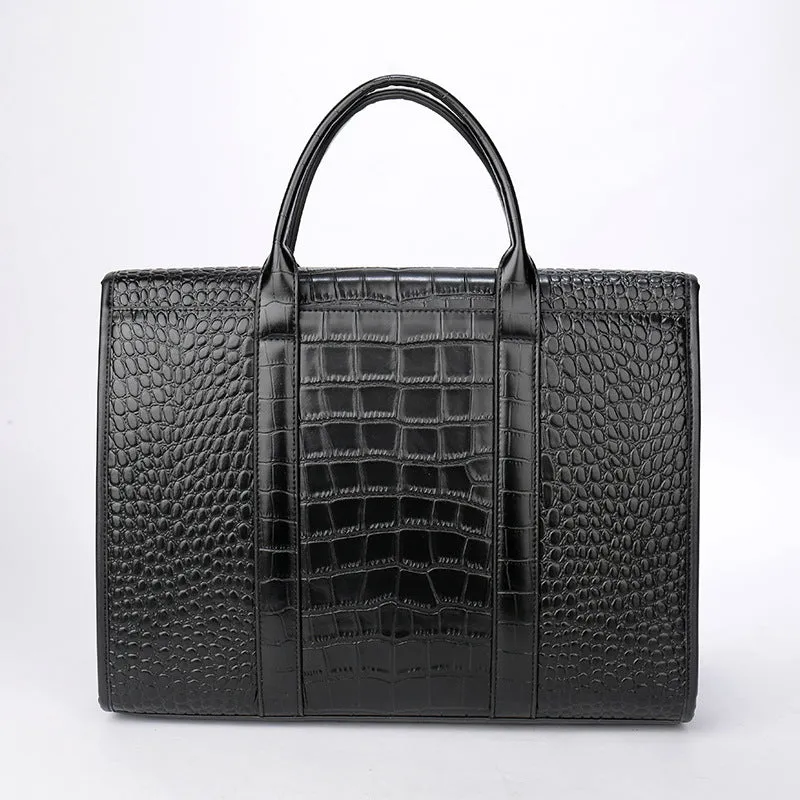 15-inch Crocodile Pattern Genuine Leather Briefcase for Men