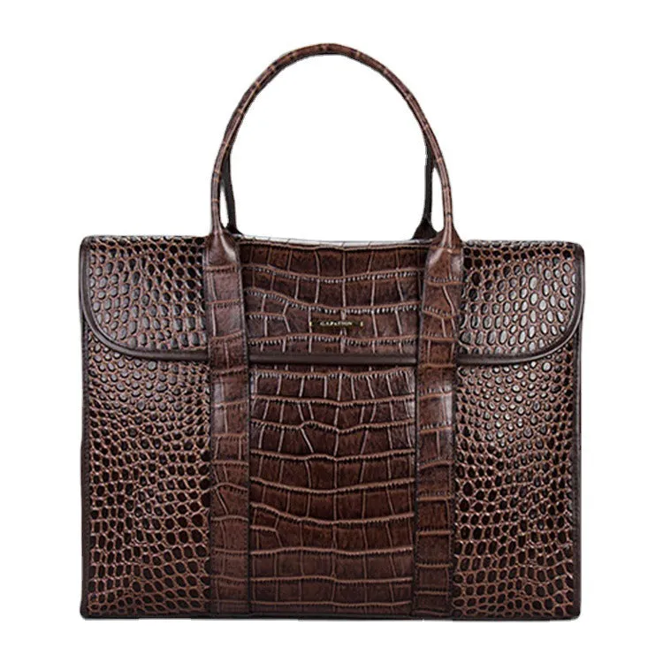 15-inch Crocodile Pattern Genuine Leather Briefcase for Men