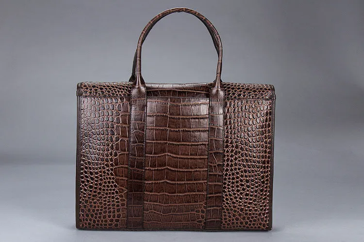 15-inch Crocodile Pattern Genuine Leather Briefcase for Men
