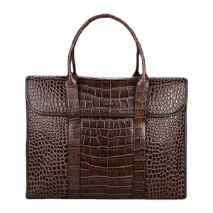 15-inch Crocodile Pattern Genuine Leather Briefcase for Men