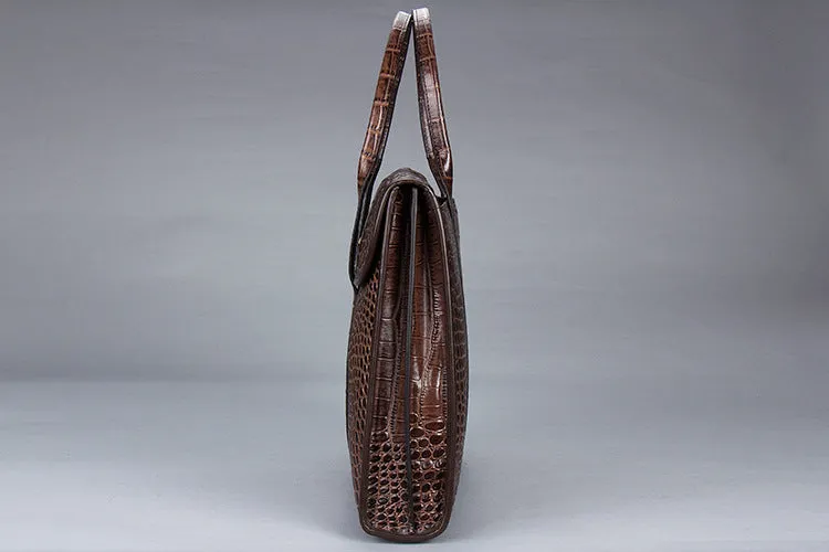 15-inch Crocodile Pattern Genuine Leather Briefcase for Men