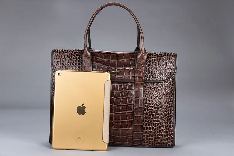 15-inch Crocodile Pattern Genuine Leather Briefcase for Men