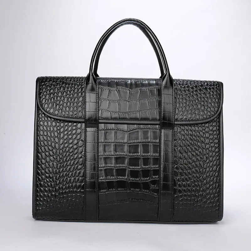 15-inch Crocodile Pattern Genuine Leather Briefcase for Men