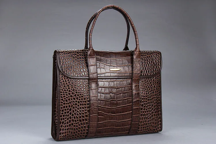 15-inch Crocodile Pattern Genuine Leather Briefcase for Men