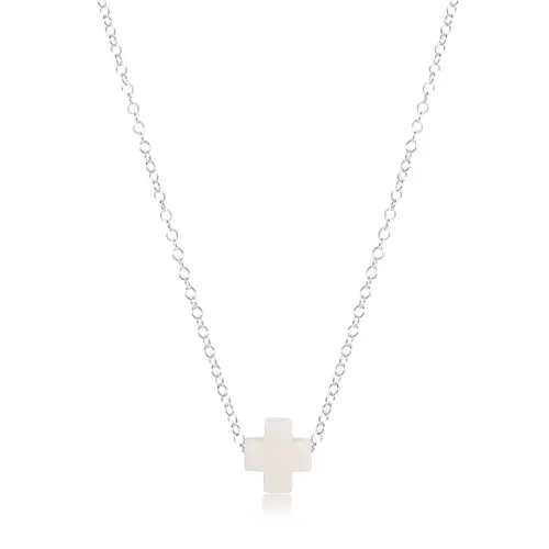 16" Necklace Sterling Signature Cross Off White
