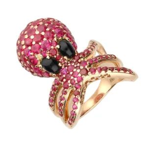 18ct Rose Gold Whitby Jet Ruby Octopus Ring