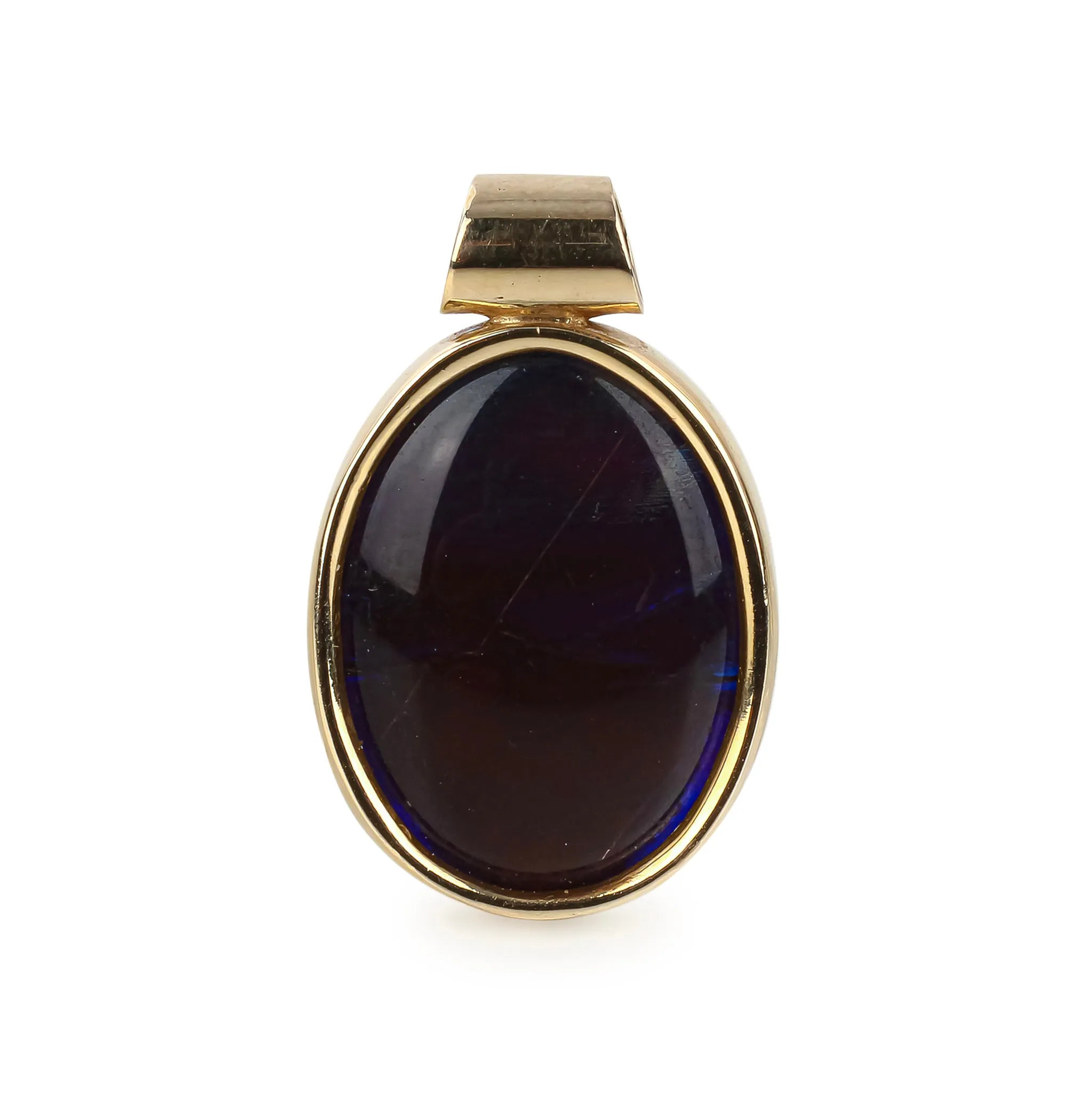 18K Yellow Gold Oval Ammolite Triplet Cabochon Pendant