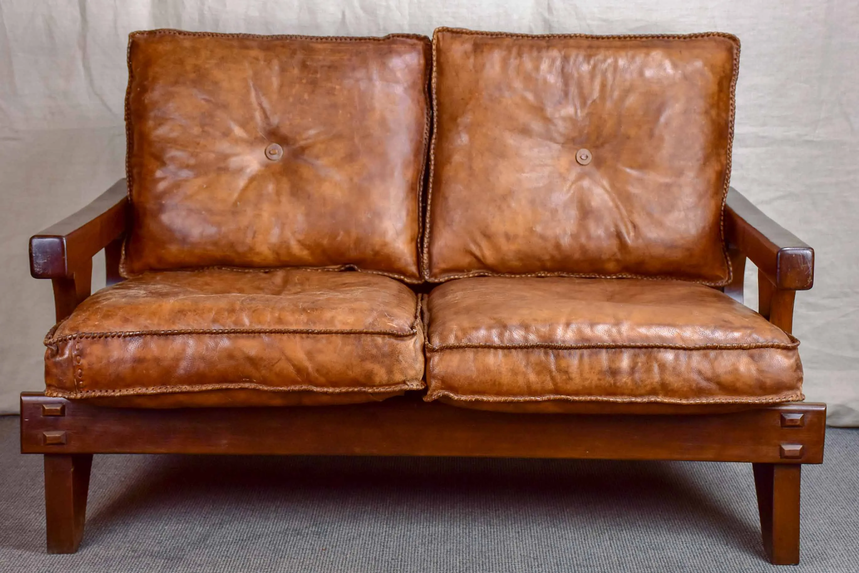 1960's Brazilian leather sofa set - two and three seat
