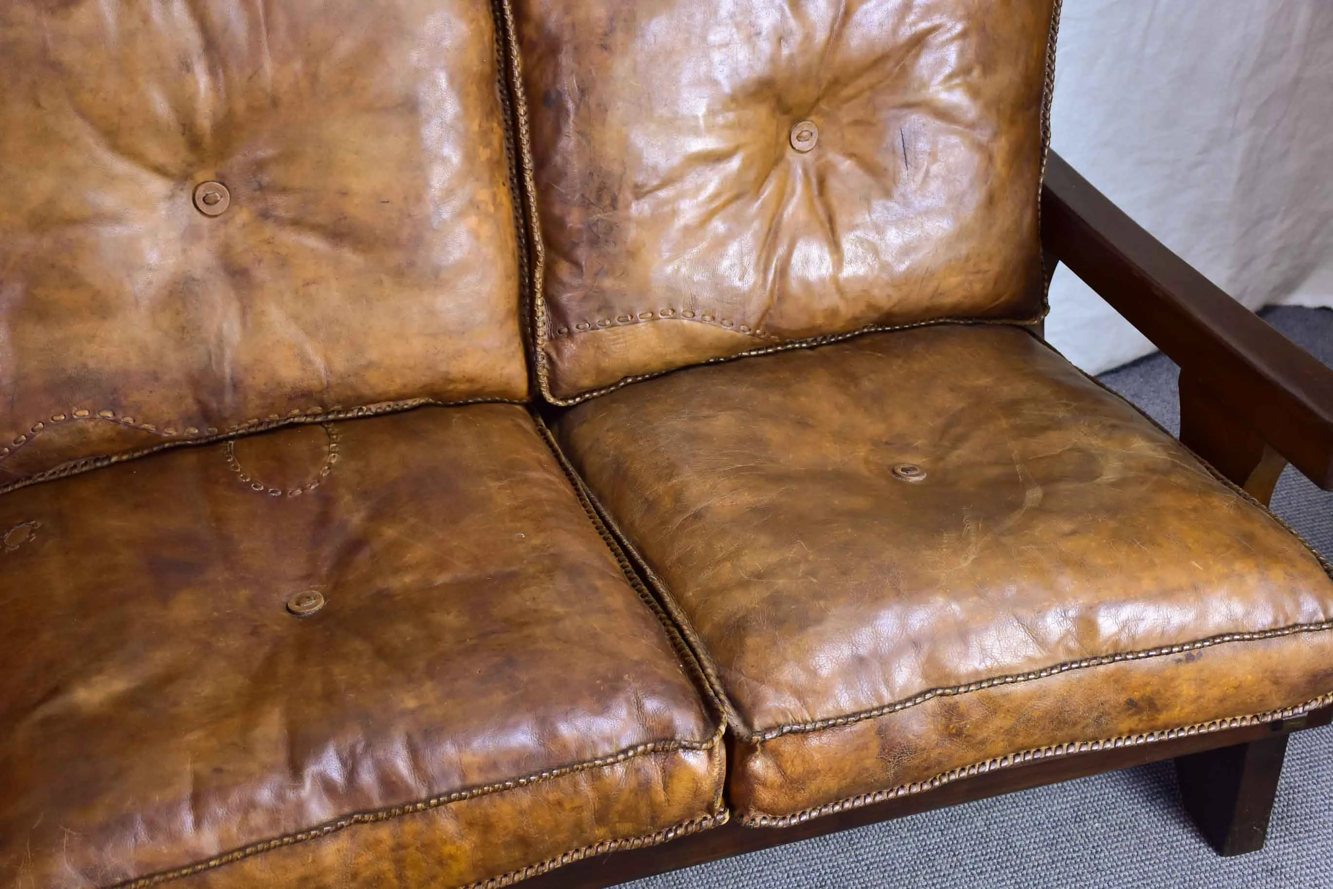 1960's Brazilian leather sofa set - two and three seat