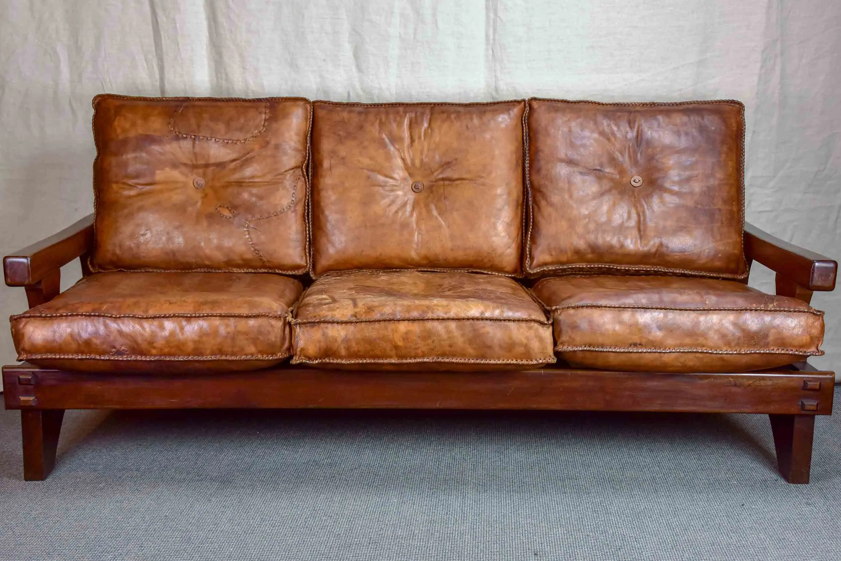 1960's Brazilian leather sofa set - two and three seat