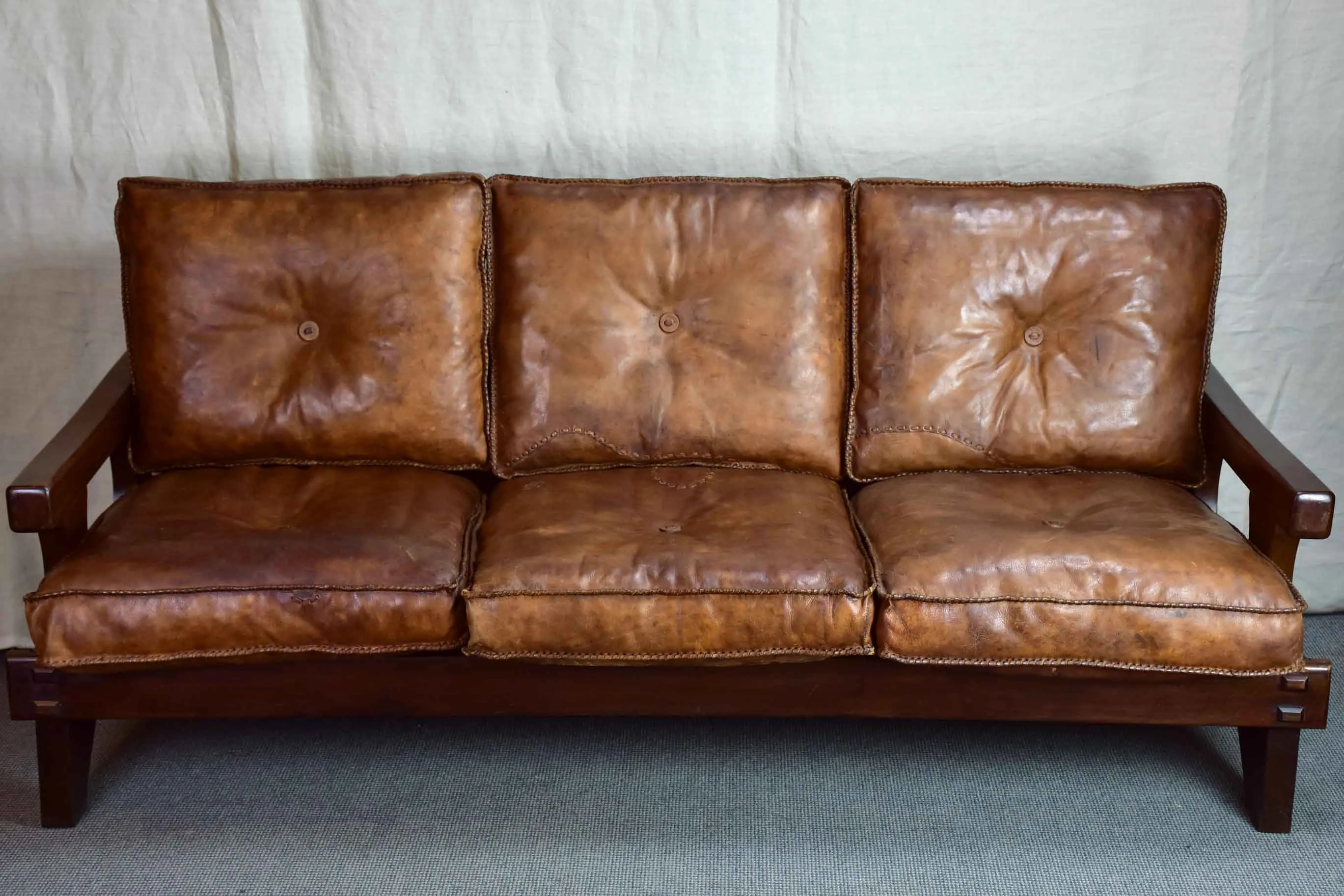 1960's Brazilian leather sofa set - two and three seat
