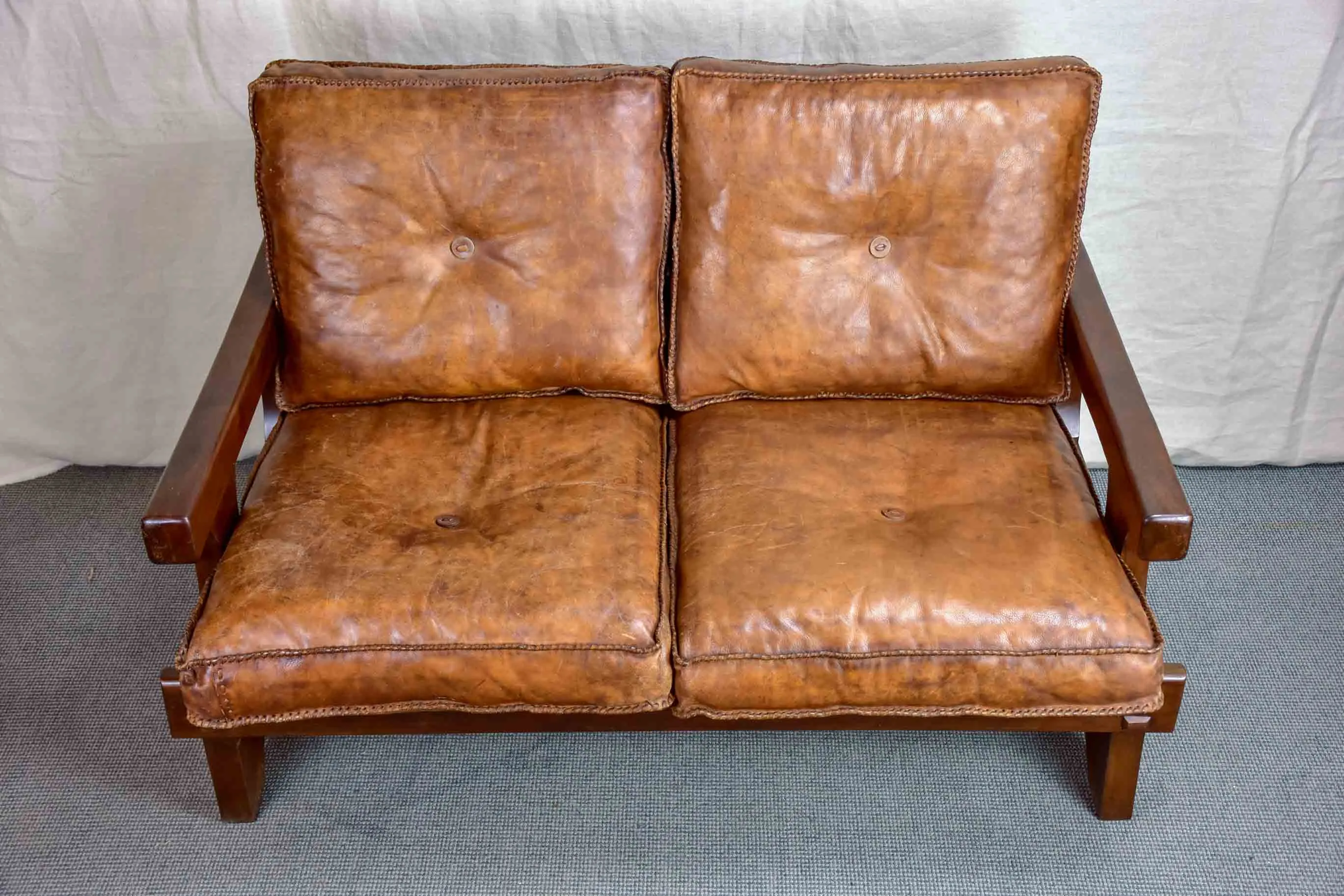 1960's Brazilian leather sofa set - two and three seat