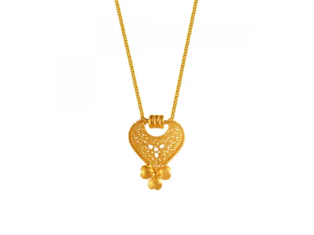 22k Regal Gold Chain Pendant With Floral Detailing