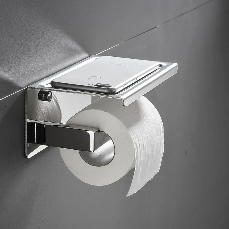 304 Stainless Steel Punch-Free Toilet Tissue Holder  Phone Holder Wall-Mounted