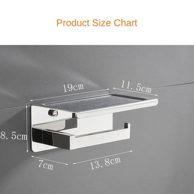 304 Stainless Steel Punch-Free Toilet Tissue Holder  Phone Holder Wall-Mounted