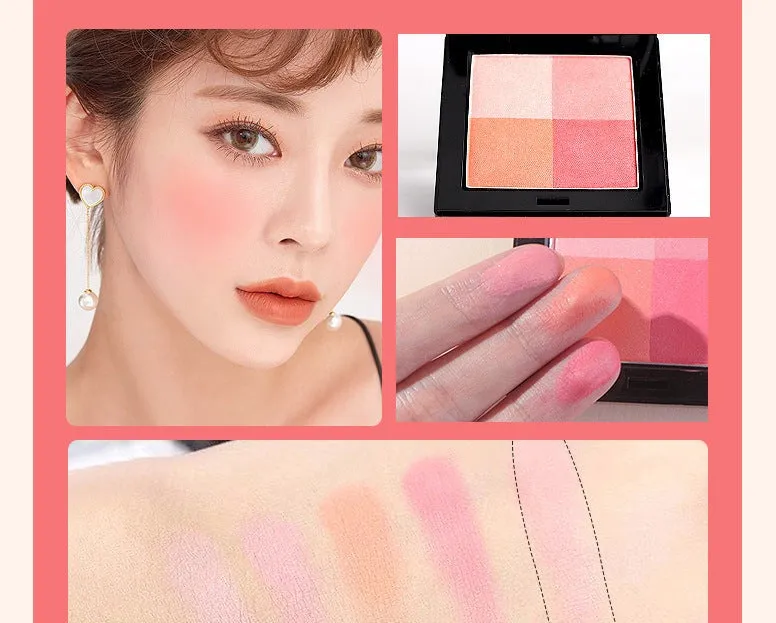 4 Color Lattice Blush Natural Long-lasting Orange Pink Highlighter Waterproof Skin Cute Makeup Cosmetics Rare Beauty