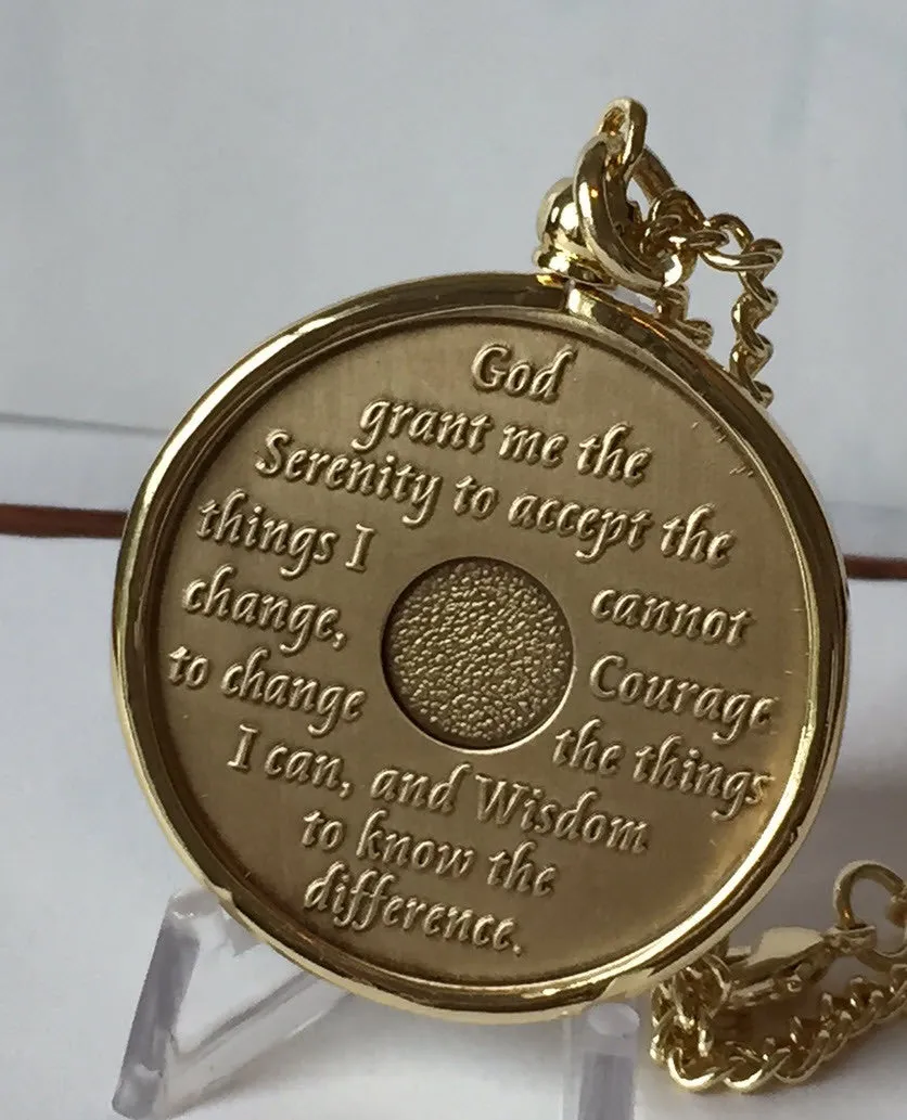 AA Medallion Holder Necklace Gold Plated Sobriety Coin Jewelry