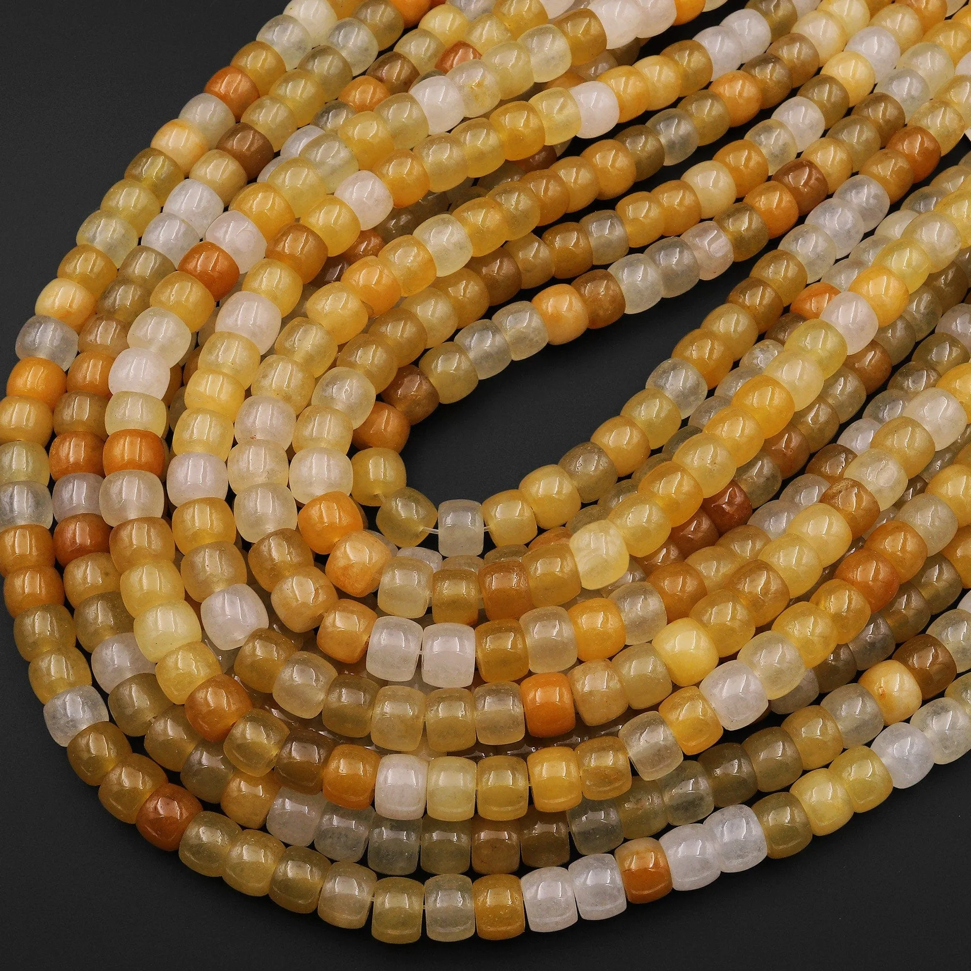 AAA Extra Translucent Natural Yellow Aventurine Smooth Drum Short Tube Cylinder Beads 15.5" Strand