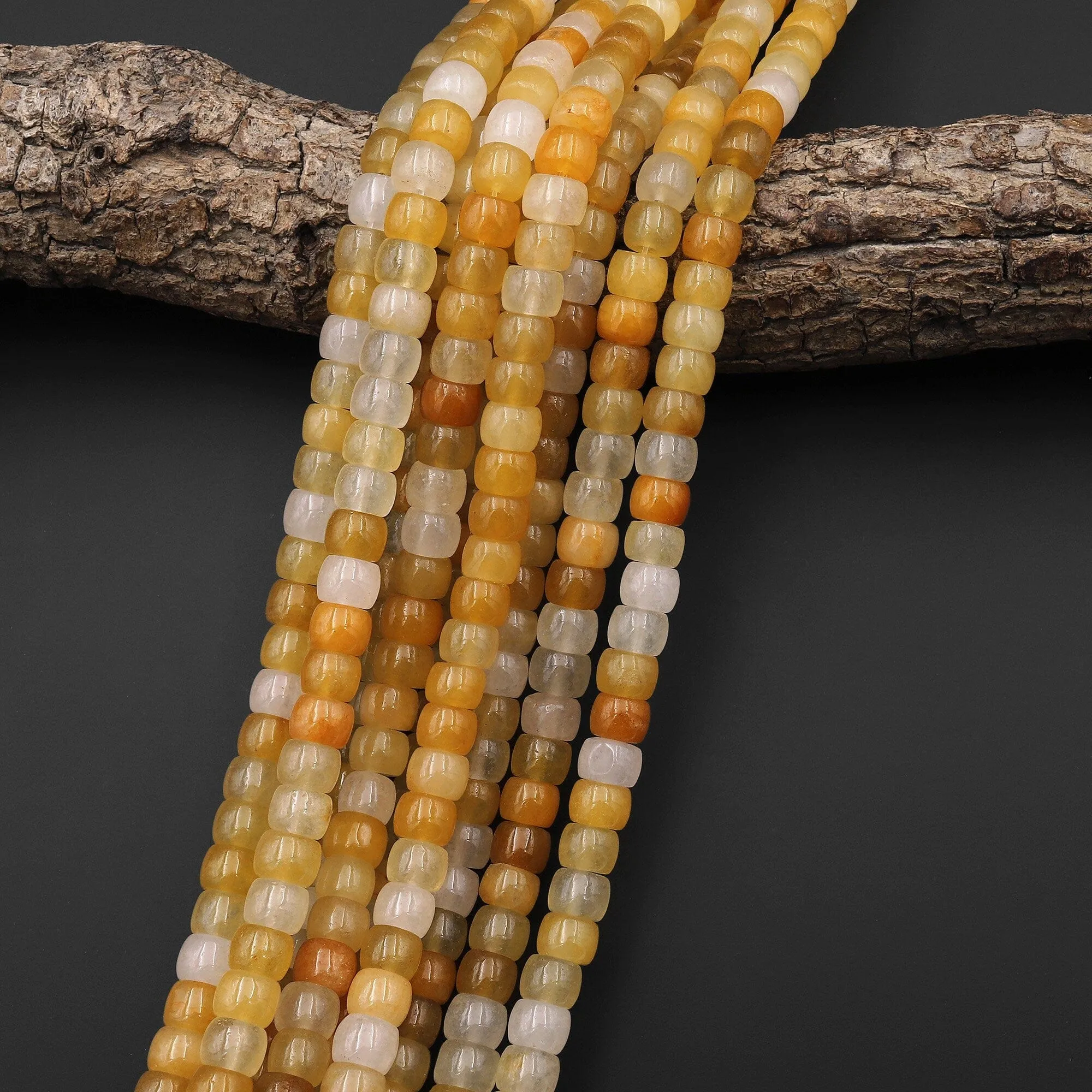 AAA Extra Translucent Natural Yellow Aventurine Smooth Drum Short Tube Cylinder Beads 15.5" Strand