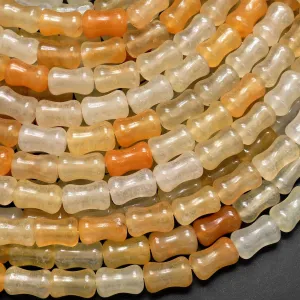 AAA Extra Translucent Natural Yellow Aventurine Tube Cylinder Beads Carved Bamboo Stem 15.5" Strand