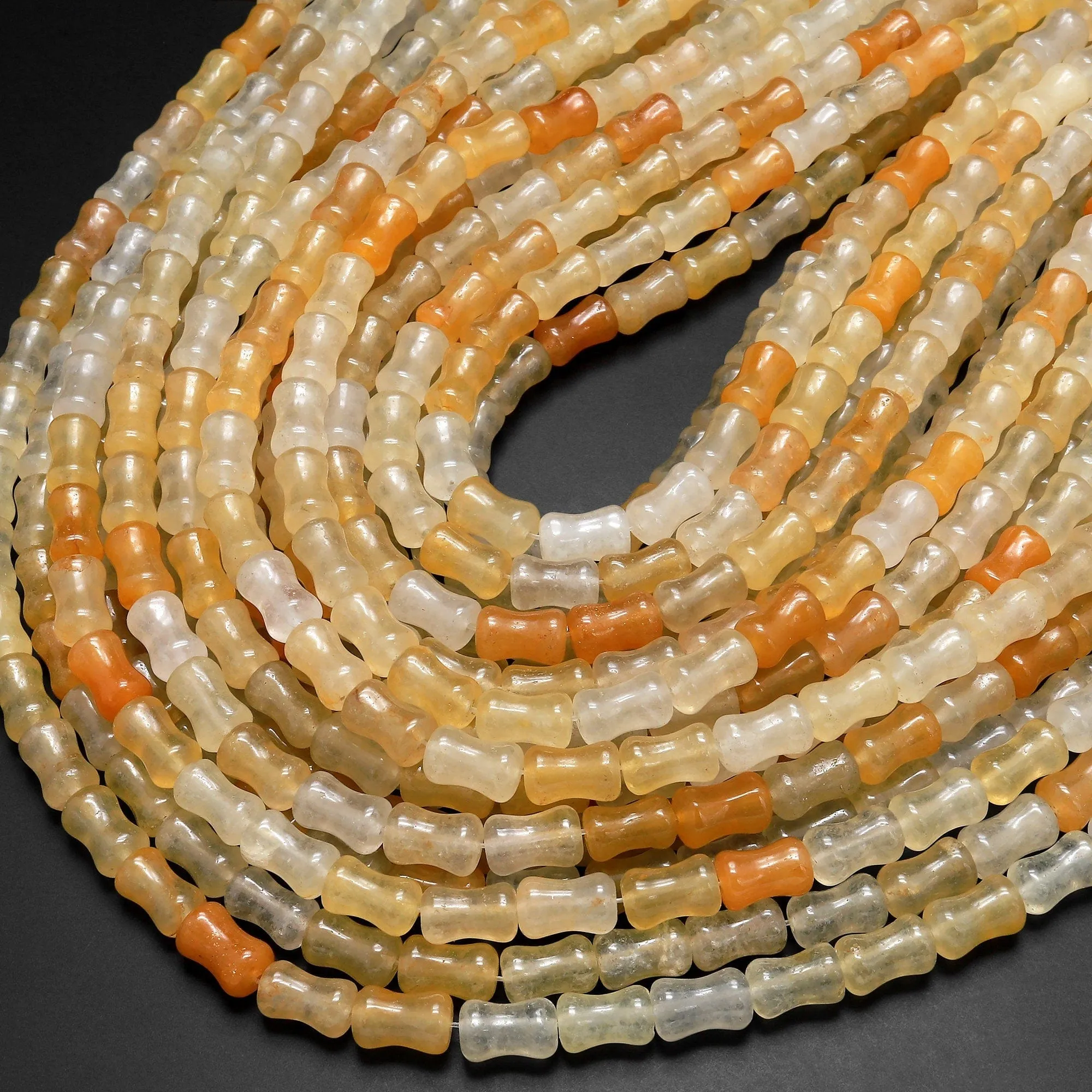 AAA Extra Translucent Natural Yellow Aventurine Tube Cylinder Beads Carved Bamboo Stem 15.5" Strand