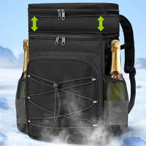 ADDIMOR Expandable Backpack Coolers Insulated Leak Proof - 36 Cans Double Deck Cooler Backpack Waterproof - Soft Lightweight Portable Cooler Bag for Beach Picnic Camping Men and Women (Black)