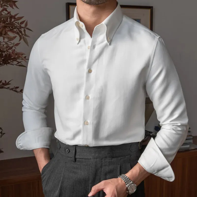 Aidase Spring  Men Business Solid Color Shirt Long Sleeve Slim Fit Hairstylist Shirts Men Office Tuxedo Shirt Social