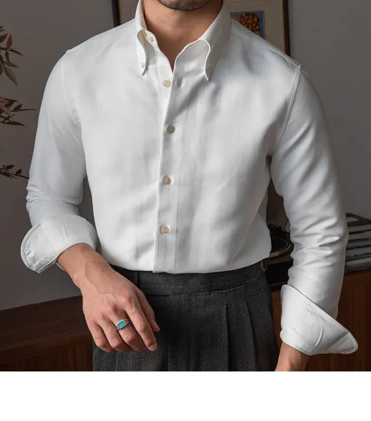 Aidase Spring  Men Business Solid Color Shirt Long Sleeve Slim Fit Hairstylist Shirts Men Office Tuxedo Shirt Social