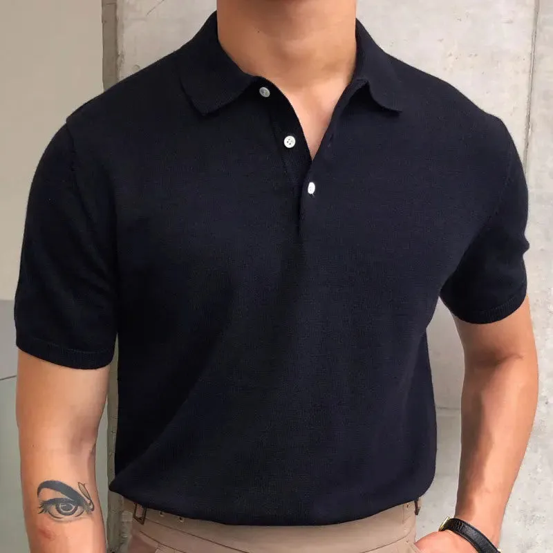 Aidase Summer Simple Solid Color Casual Slim Lapel Polo Knit  Breathable Polo Camisa Hombre British  Men's Shirt Mannen Polo