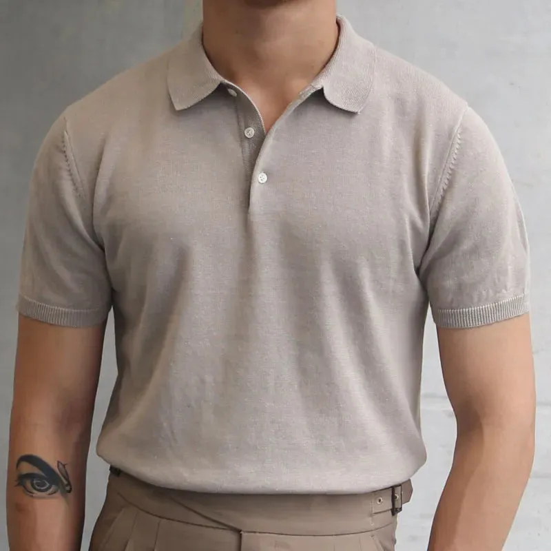 Aidase Summer Simple Solid Color Casual Slim Lapel Polo Knit  Breathable Polo Camisa Hombre British  Men's Shirt Mannen Polo