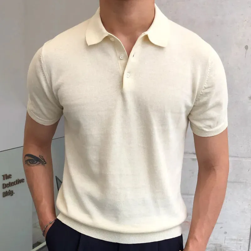 Aidase Summer Simple Solid Color Casual Slim Lapel Polo Knit  Breathable Polo Camisa Hombre British  Men's Shirt Mannen Polo