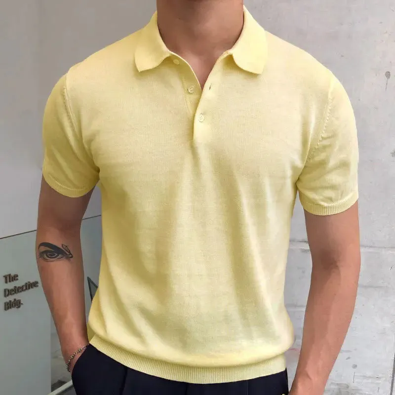Aidase Summer Simple Solid Color Casual Slim Lapel Polo Knit  Breathable Polo Camisa Hombre British  Men's Shirt Mannen Polo