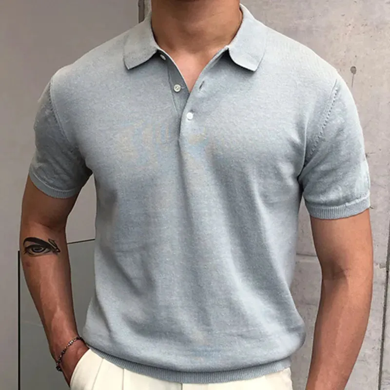 Aidase Summer Simple Solid Color Casual Slim Lapel Polo Knit  Breathable Polo Camisa Hombre British  Men's Shirt Mannen Polo