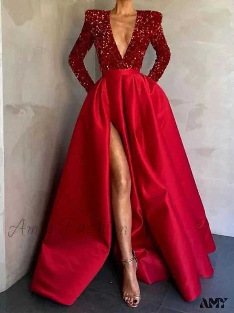Amy Fashion - Floor-Length Chiffon Sequined Exquisite Dress